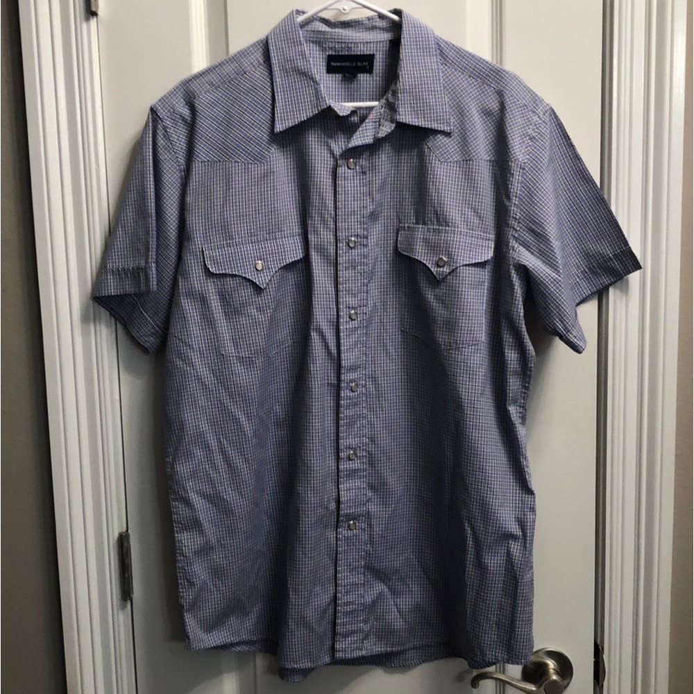 VTG Panhandle Slim Pearl Button Short Sleeve Western Style Shirt Size Large 16.5